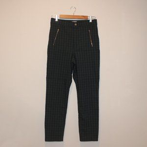 Hollister Dark Green/Dark Blue/Black Plaid Ultra High-Rise Zipper Skinny Pants
